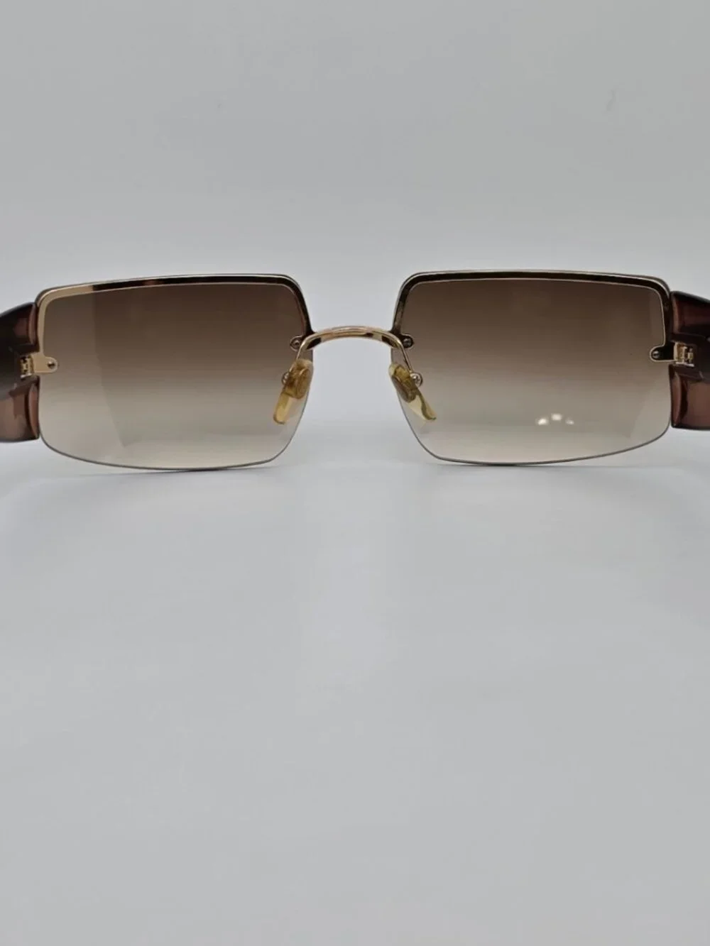 Giorgio Armani 1525 743 Gold Frame Brown Gradient Lens Semi Rimless Sunglasses